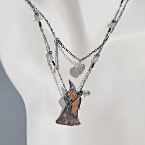 Lucy Isaacs Designer Sterling Silver 925 Wizard Pendant Long Necklace, Halloween
